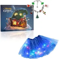 Mormark 2er Pack Weihnachts-Adventskalender Armbänder Set + LED-Glitzerrock - ADVENTPRINCESS Blau