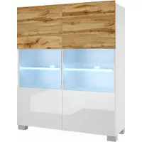 Belini Kommode Sideboard Wohnzimmer Schlafzimmer Schrank Hochschrank mit LED-Leuchten (Wotan Eiche / Weiß)