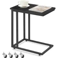 Vasagle Beistelltisch, Couchtisch, mit Stahlgestell und Rollen, einfache Montage, modern, für Wohnzimmer, Schlafzimmer, Balkon, Ebenholz schwarz