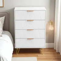 UnboxG Weiße Kommode 60×34×90 cm – 4 Schubladen, Aufbewahrungsschrank, Stauraum für Schlafzimmer, Wohnzimmer oder Büro