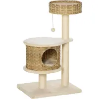 Fortuna Lai Kratzbaum Rattan mit Katzenhöhle und Ballspielzeug, Katzenbaum für kleine Katzen, Natur und Beige