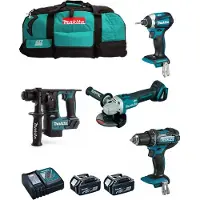 Makita Kit 18V MSB4P2A (DHR171 + DGA504 + DDF482 + DTD154 + 2 x 5,0 Ah + DC18RC + Trolley)