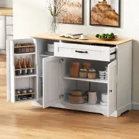 Merax Sideboard Kommode, mit 3 Türen, 1 Schublade, Modernes Buffetschrank für Esszimmer, Wohnzimmer, 107cm（B） Kommode, Weiß+Natur