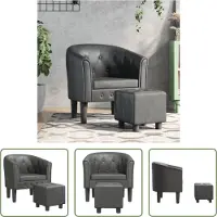 The Living Store Clubsessel mit Fußhocker Grau Kunstleder