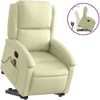Syfax Relaxsessel mit Aufstehhilfe Creme Echtleder