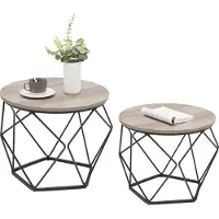 Vasagle Beistelltisch, 2er-Set, Couchtisch, Sofatisch mit Korbfunktion, Satztisch, geometrisch, Stahlgestell, für Wohnzimmer, Schlafzimmer, grau