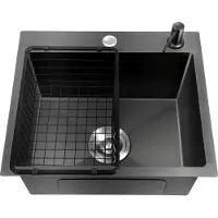 StarTech.com Küchenspüle - Komplett-Set - Edelstahl - Mit Armatur - Einzelbecken - Quadratisch - 45×40×20 cm - Schwarz