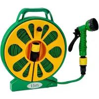 OEM Wasser Schlauch, 15m Länge, PVC Innenschlauch, 5 Sprühdüsenmuster, kompatibel mit 1/2 Zoll und 3/4 Zoll Wasserhähnen, langlebige ABS-Drehscheibe