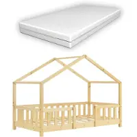In And OutdoorMatch Kinderbett Vada - Mit Matratze - 70x140 cm - Holzfarben - Für Mädchen - Für Jungen