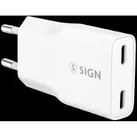 Sign GaN Ultra Slim Schnellladegerät 2x USB-C, PD & QC3.0, 3A, 20W - Weiß