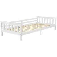 In And OutdoorMatch Kinderbett Bruce - mit Lattenrost und Absturzsicherung - 90 x 200 cm - weiß - Fichte und Sperrholz - für Mädchen - für Jungen
