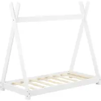 In And OutdoorMatch Kinderbett Blanca - Tipi - Mit Lattenrost und Matratze - 70x140cm - Holzfarben - Jungenbett - Mädchenbett - Modernes Design