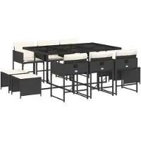 Syfax 11-tlg. Garten-Essgruppe mit Kissen Schwarz Poly Rattan