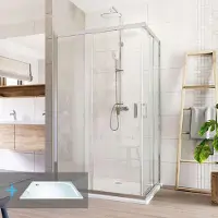 Sonstige Verlage Mereo Duschset: LIMA, rechteckig, 100x90 cm, Chrom-Aluminium, Glas: transparent, Wanne aus Gussmarmor - CK82423KM