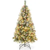 Northix 150 cm großer künstlicher Weihnachtsbaum mit Lichtern und Schnee