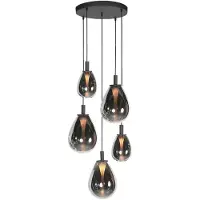 Mexlite LED-Pendellampe Glimsy, Ø 40 cm schwarz/rauchgrau Glas 5-fl.