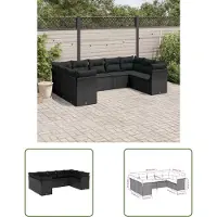 The Living Store 9-tlg. Garten-Sofagarnitur mit Kissen Schwarz Poly Rattan
