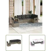The Living Store 6-tlg. Garten-Sofagarnitur mit Kissen Grau Poly Rattan
