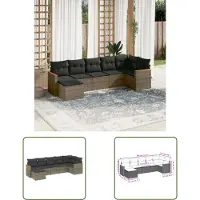 The Living Store 7-tlg. Garten-Sofagarnitur mit Kissen Grau Poly Rattan