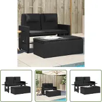 The Living Store Gartenbank Verstellbar mit Kissen Schwarz Poly Rattan
