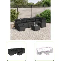The Living Store 8-tlg. Garten-Sofagarnitur mit Kissen Schwarz Poly Rattan
