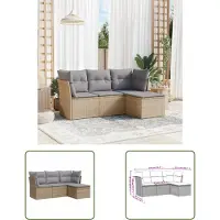 The Living Store 4-tlg. Garten-Sofagarnitur mit Kissen Beige Poly Rattan