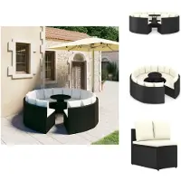 vidaXL 9-tlg. Garten-Sofagarnitur mit Auflagen Poly Rattan Schwarz - Gartenmöbel-Sets