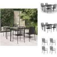 vidaXL 5-tlg. Garten-Essgruppe Schwarz Baumwollseil und Stahl - Gartenmöbel-Sets