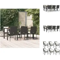 vidaXL 7-tlg. Garten-Essgruppe mit Kissen Schwarz Poly Rattan - Gartenmöbel-Sets