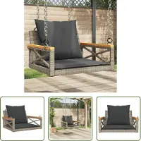The Living Store Hängesessel mit Kissen Grau 63x62x40 cm Poly Rattan