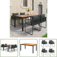The Living Store 5-tlg. Garten-Essgruppe PVC Rattan Schwarz und Braun
