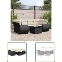 The Living Store 7-tlg. Garten-Sofagarnitur mit Kissen Schwarz Poly Rattan