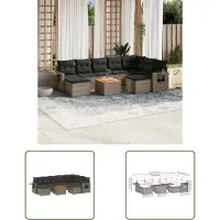 The Living Store 10-tlg. Garten-Sofagarnitur mit Kissen Grau Poly Rattan