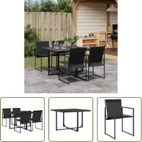 The Living Store 5-tlg. Garten-Essgruppe Schwarz Textilene