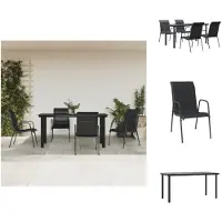 vidaXL 5-tlg. Garten-Essgruppe Schwarz Stahl und Textilene - Gartenmöbel-Sets