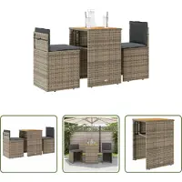 The Living Store 3-tlg. Bistro-Set mit Kissen Grau Poly Rattan