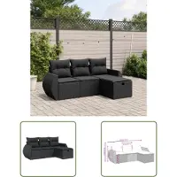 The Living Store 4-tlg. Garten-Sofagarnitur mit Kissen Schwarz Poly Rattan