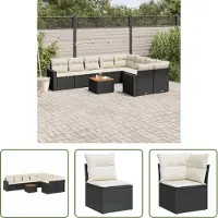 The Living Store 10-tlg. Garten-Sofagarnitur mit Kissen Schwarz Poly Rattan