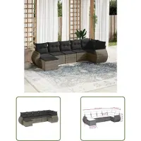 The Living Store 7-tlg. Garten-Sofagarnitur mit Kissen Grau Poly Rattan