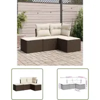 The Living Store 4-tlg. Garten-Sofagarnitur mit Kissen Braun Poly Rattan