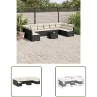 The Living Store 11-tlg. Garten-Sofagarnitur mit Kissen Schwarz Poly Rattan