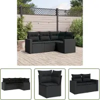 The Living Store 4-tlg. Garten-Sofagarnitur mit Kissen Schwarz Poly Rattan