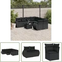 The Living Store 9-tlg. Garten-Sofagarnitur mit Kissen Schwarz Poly Rattan