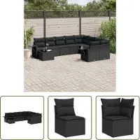 The Living Store 10-tlg. Garten-Sofagarnitur mit Kissen Schwarz Poly Rattan