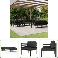 The Living Store 9-tlg. Garten-Lounge-Set mit Kissen Aluminium Anthrazit