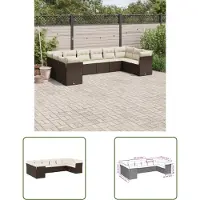 The Living Store 10-tlg. Garten-Sofagarnitur mit Kissen Braun Poly Rattan