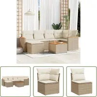 The Living Store 7-tlg. Garten-Sofagarnitur mit Kissen Beige Poly Rattan