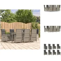 vidaXL 9-tlg. Garten-Essgruppe mit Kissen Grau Poly Rattan - Gartenmöbel-Sets