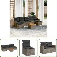 The Living Store 8-tlg. Garten-Sofagarnitur mit Kissen Grau Poly Rattan