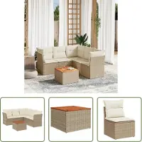 The Living Store 6-tlg. Garten-Sofagarnitur mit Kissen Beige Poly Rattan